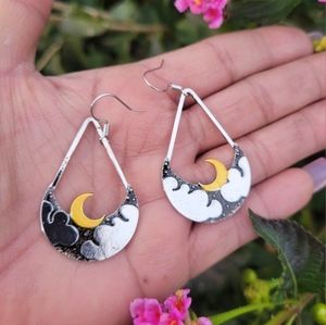 Moon Cloud Dangle Earrings Crescent moon earrings Celestial moon earrings